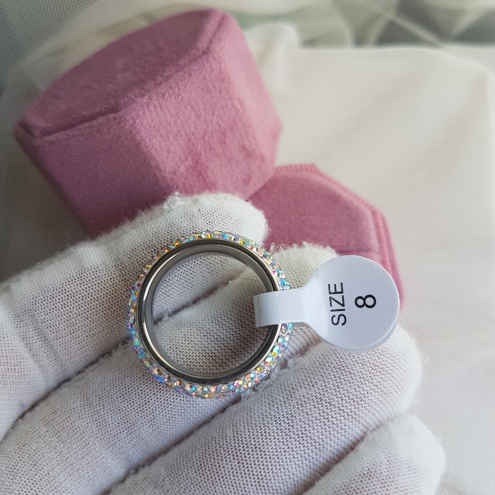Swarovski Elements Pave Stainless Steel Aurora Borealis Crystal Band NWT - Picture 13 of 14